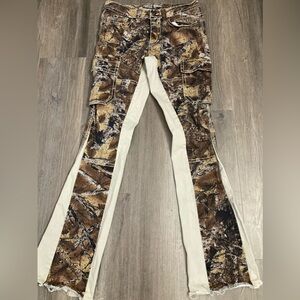 Ninth Hall Stacked Flare Camo Cargo Pants Men 32X32 Raw Hem Hunt Nature Slim